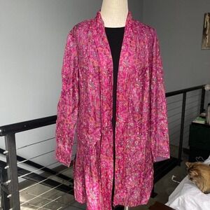 Pink floral boho 100% silk cardigan